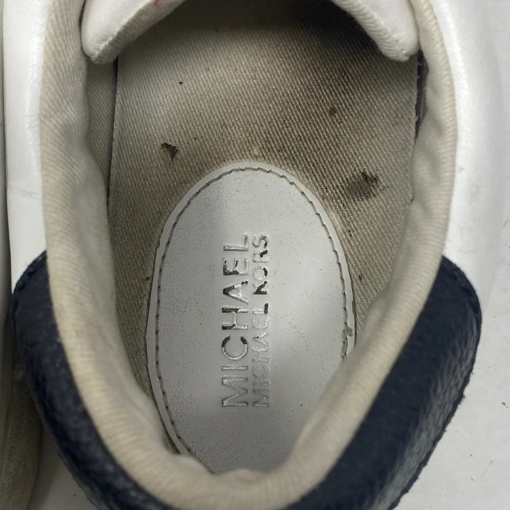 Michael Kors Irving Stripe White Navy Lace Up Sneakers FT25G Womens 5.5M